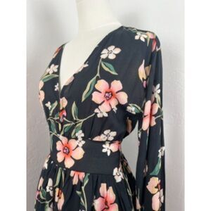 Billabong Black Floral Long-Sleeve Sun Dress Size Medium